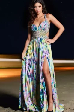 Wedding Guest|Pageant^Jovani A Line Charmeuse Dress 38733 Print