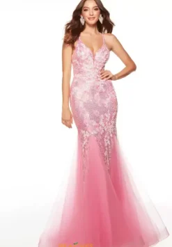 Fitted|Long Dresses^Alyce Paris 61410 Shocking Pink