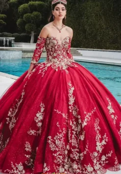 Sweet Sixteen|Quince Dresses With Sleeves^Amabella Q1011 Sangria