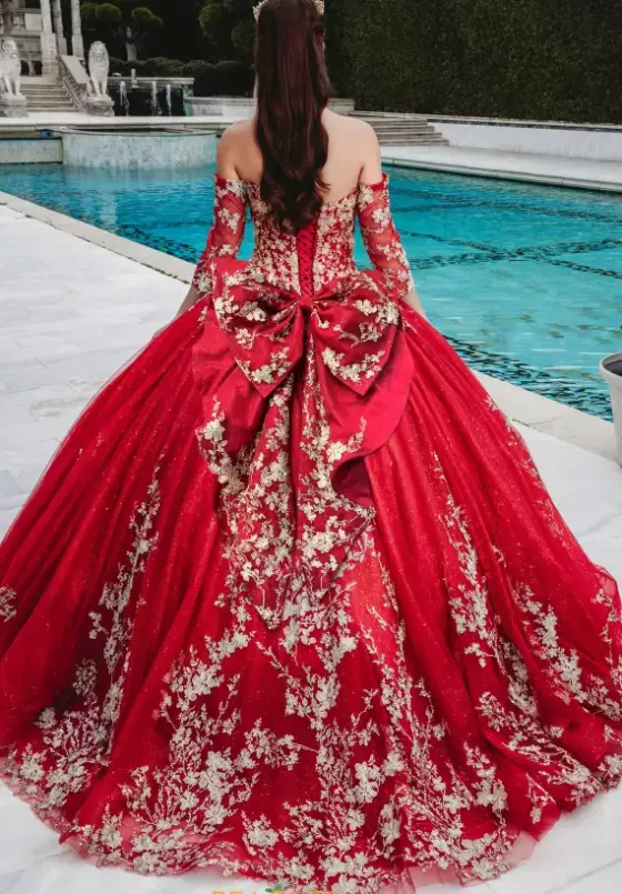 Sweet Sixteen|Quince Dresses With Sleeves^Amabella Q1011 Sangria