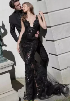 Winter Formal|Wedding Guest^Jovani Applique Long Fitted Dress 60283