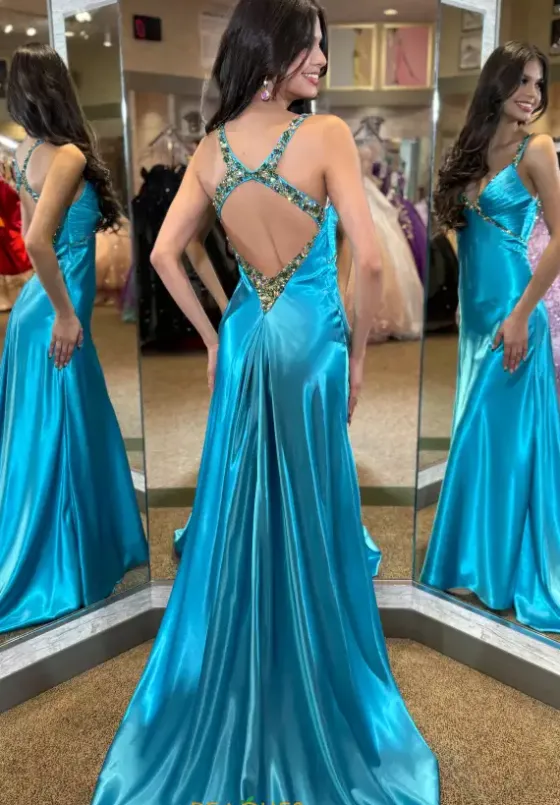 Fitted|Long Dresses^Jasz Couture Beaded V Neck Satin Long Dress 4321