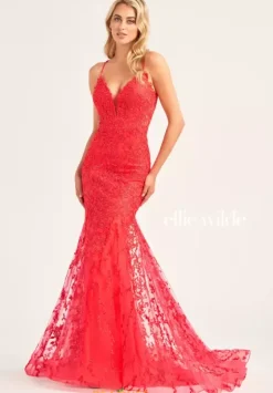 Fitted|Long Dresses^Ellie Wilde EW35221 Strawberry