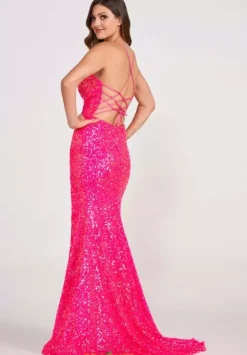 Fitted|Long Dresses^Ellie Wilde EW34015 Hot Pink