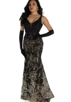 Fitted|Long Dresses^Ellie Wilde EW122012 Black/Gold