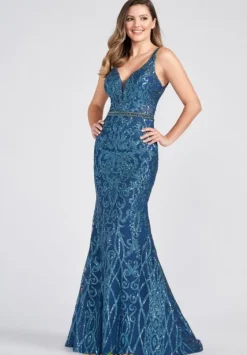 Fitted|Long Dresses^Ellie Wilde EW122071 Teal