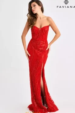 Fitted|Long Dresses^Faviana 11463 Red