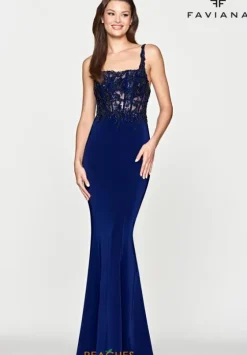 Long Homecoming Dresses|Fitted^Faviana S10675 Navy