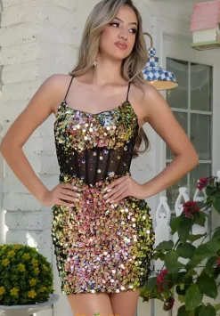 8Th Grade Dance|Short Homecoming Dresses^Jasz Couture Fitted Sequins Short Dress 1723 Black/Multi