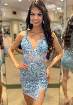 Short Dresses|Short Homecoming Dresses^Jasz Couture Fitted V Neck Dress 1180