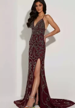 Fitted|Long Dresses^Jasz Couture 7446 Burgundy
