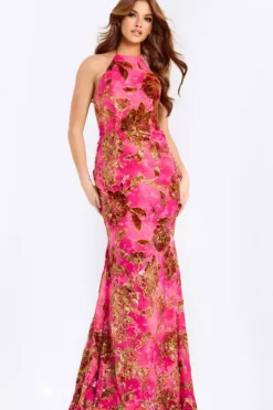 Plus Sized Dresses|Long Dresses^Jovani 46434 Fuschia/Gold