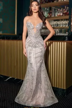 Fitted|Long Dresses^Ladivine by Cinderella La Divine by Cinderella CC2421 Silver-Nude