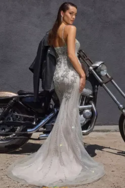 Fitted|Long Dresses^Ladivine by Cinderella La Divine by Cinderella CR383 Silver-Nude