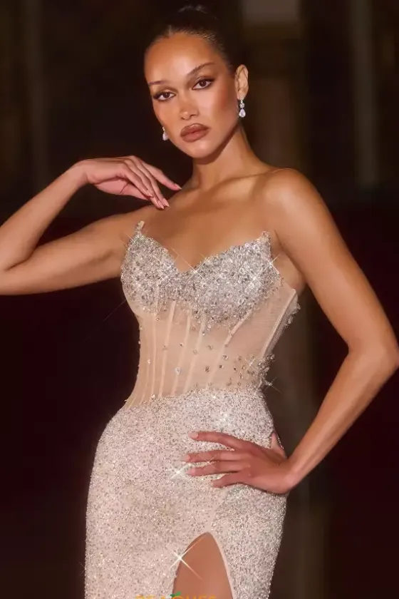 Fitted|Long Dresses^Ladivine by Cinderella La Divine by Cinderella CD404 Champagne