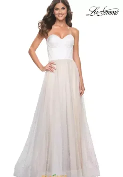 Long Dresses|Plus Sized Dresses^La Femme 32149 White/Nude