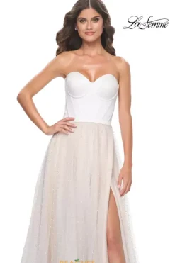 Long Dresses|Plus Sized Dresses^La Femme 32149 White/Nude