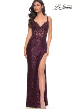 Fitted|Long Dresses^La Femme 31657 Dark Berry