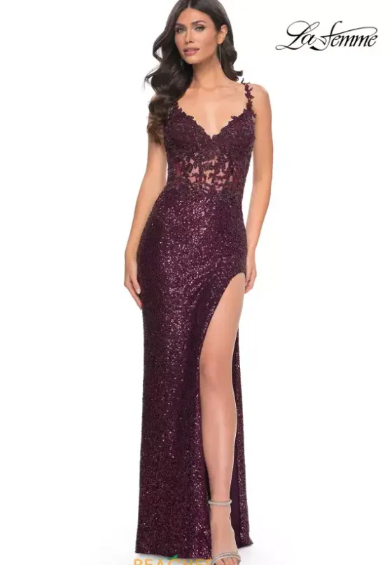 Fitted|Long Dresses^La Femme 31657 Dark Berry