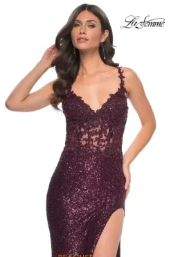 Fitted|Long Dresses^La Femme 31657 Dark Berry