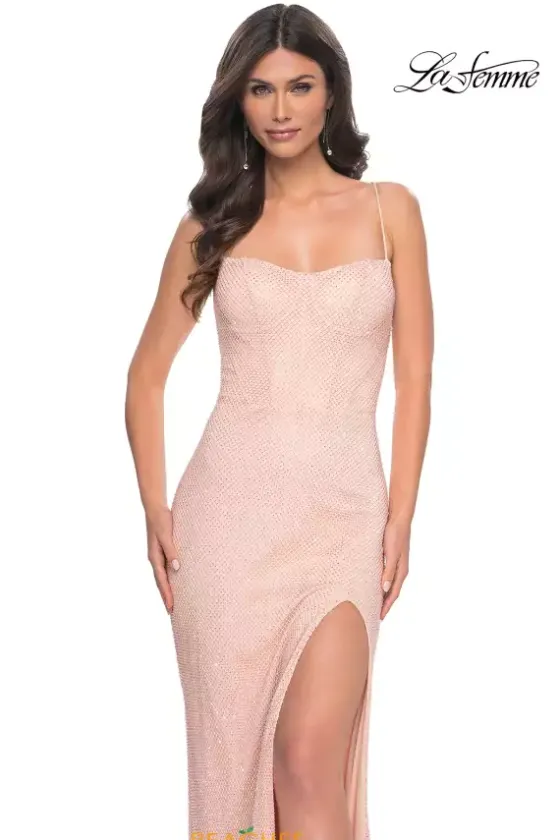 Fitted|Long Dresses^La Femme 32416 Peach