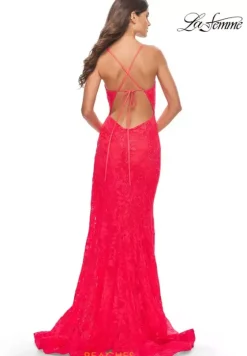 Fitted|Long Dresses^La Femme 31404 Hot Coral