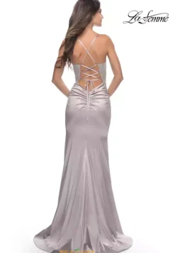 Fitted|Long Dresses^La Femme 31555 Silver
