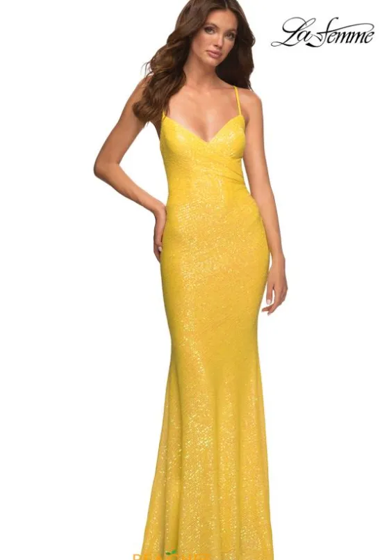 Long Homecoming Dresses|Long Dresses^La Femme 30622 Yellow