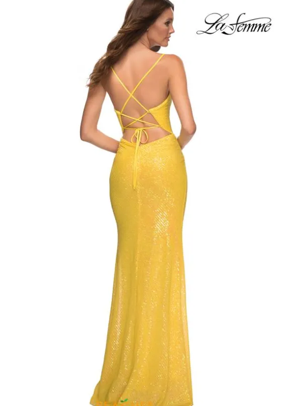 Long Homecoming Dresses|Long Dresses^La Femme 30622 Yellow