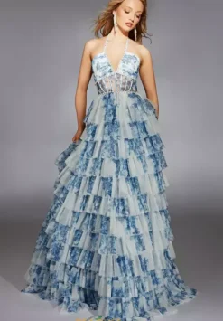 A Line|Plus Size^Alyce Long Halter Neckline Corset Dress 61730