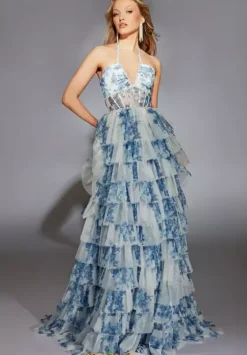 A Line|Plus Size^Alyce Long Halter Neckline Corset Dress 61730