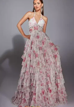 A Line|Plus Size^Alyce Long Halter Neckline Corset Dress 61730