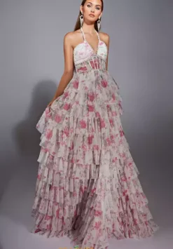 A Line|Plus Size^Alyce Long Halter Neckline Corset Dress 61730