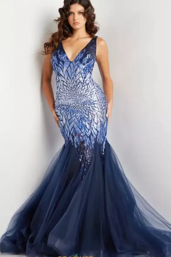 Long Dresses|Plus Sized Dresses^Jovani Long Mermaid Sequins Dress 38373 Navy/Peri