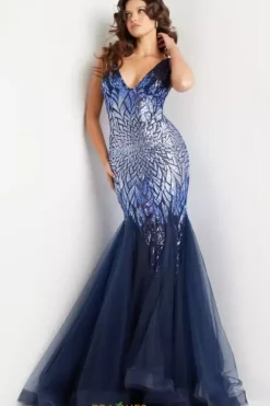 Long Dresses|Plus Sized Dresses^Jovani Long Mermaid Sequins Dress 38373 Navy/Peri