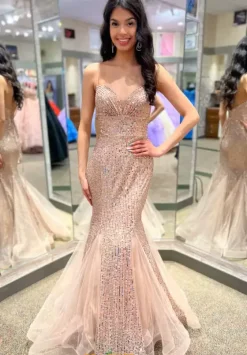 Mermaid|Long Dresses^Blush Long Mermaid Sequins Dress 20548 Latte