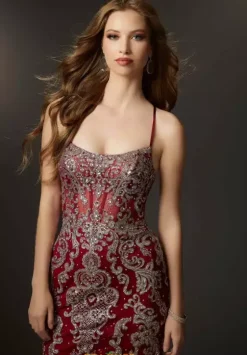 Fitted|Long Dresses^Morilee 48018 Sangria/Gold