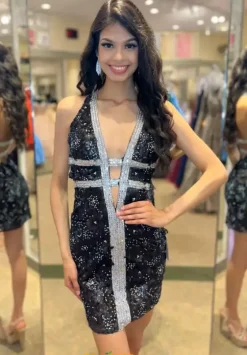 Short Dresses|Short Homecoming Dresses^Jasz Couture Open Back Fitted Dress 1112 Black