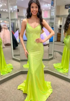 Sexy|Fitted^Jovani Open Back Fitted Dress 23010 Neon Green