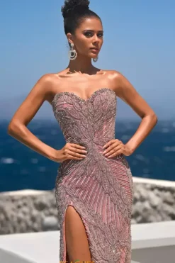 Long Dresses|Plus Sized Dresses^Portia and Scarlett PS26435C Pink/Silver