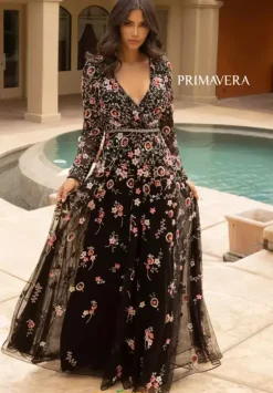 Long Sleeve Prom Dresses|Dresses With Sleeves^Primavera 12006 Black Multi