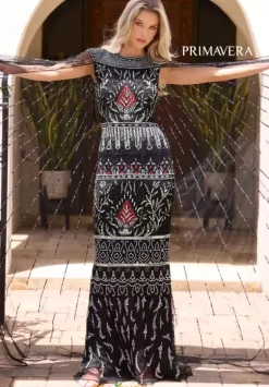 Quince Guest Dresses|Military Ball^Primavera 12172 Black Multi