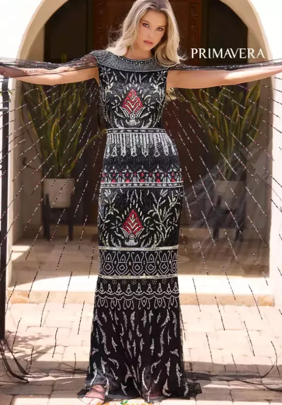 Quince Guest Dresses|Military Ball^Primavera 12172 Black Multi