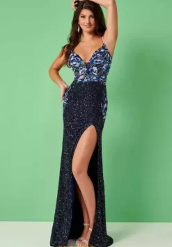 Fitted|Long Dresses^Rachel Allan 70325 Navy Multi