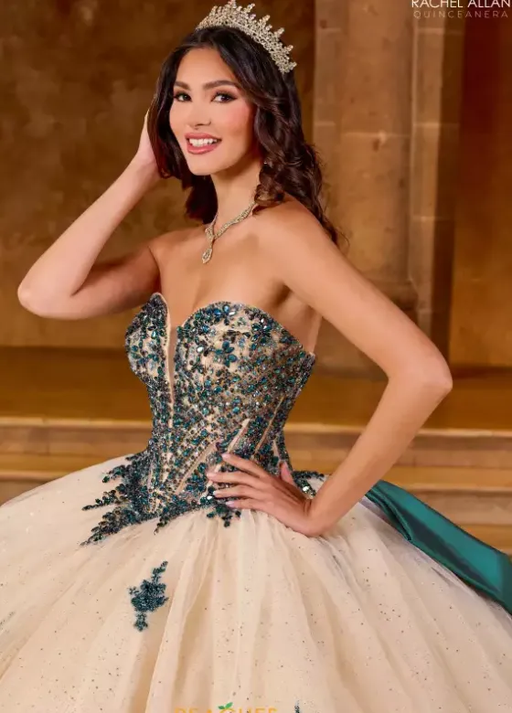 Plus Sized Quince Dresses|Sweet Sixteen^Rachel Allan Quince RQ1152 Champagne Peacock