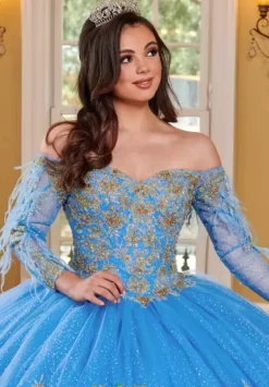 Sweet Sixteen|Quince Dresses With Sleeves^Rachel Allan Quince RQ2167 Azure/Gold
