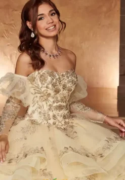 Sweet Sixteen|Quince Dresses With Sleeves^Rachel Allan Quince RQ3107 Champagne/Rose Gold