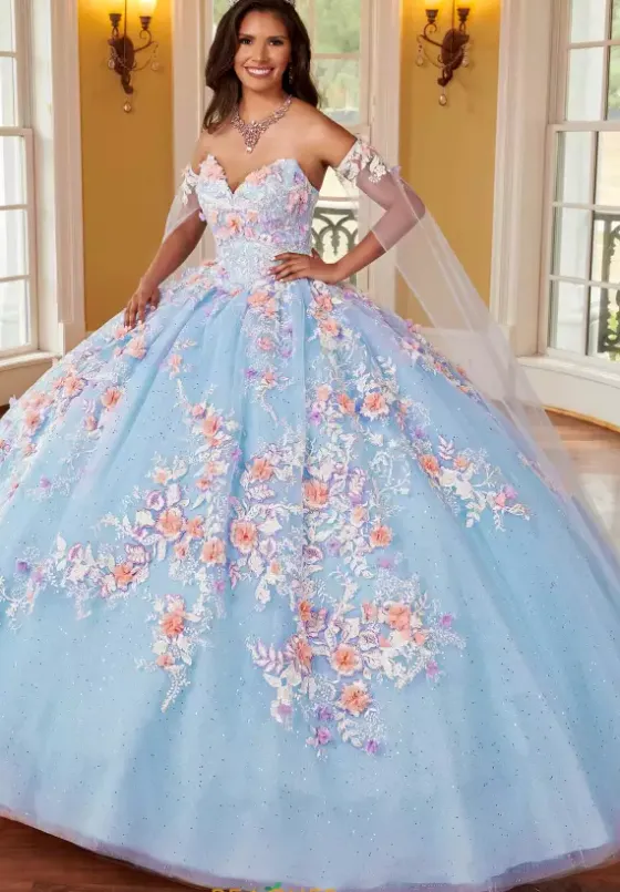 Plus Sized Quince Dresses|Sweet Sixteen^Rachel Allan Quince RQ2161 Light Blue/Multi