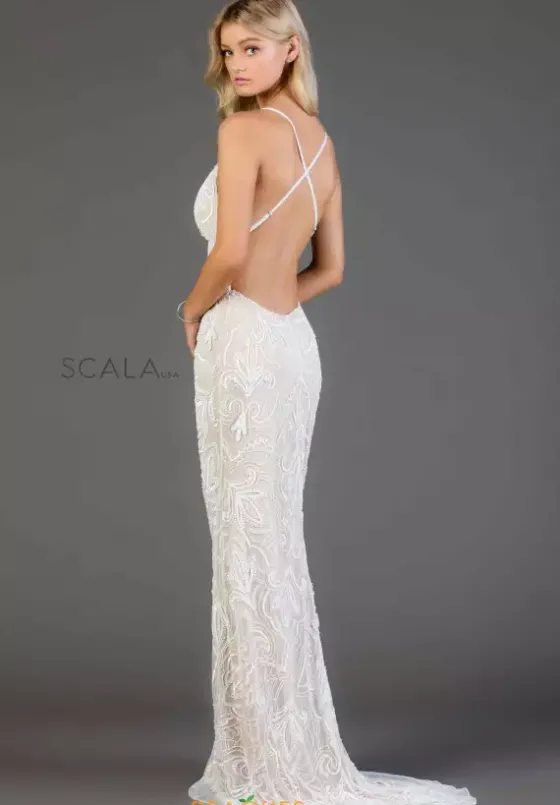 Long Homecoming Dresses|Fitted^Scala Dress 48557 Ivory/Nude