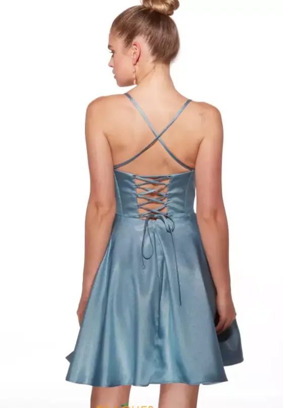 Bat Mitzvah|8Th Grade Dance^Alyce Scoop Ncekline Satin Short Dress 30047 French Blue